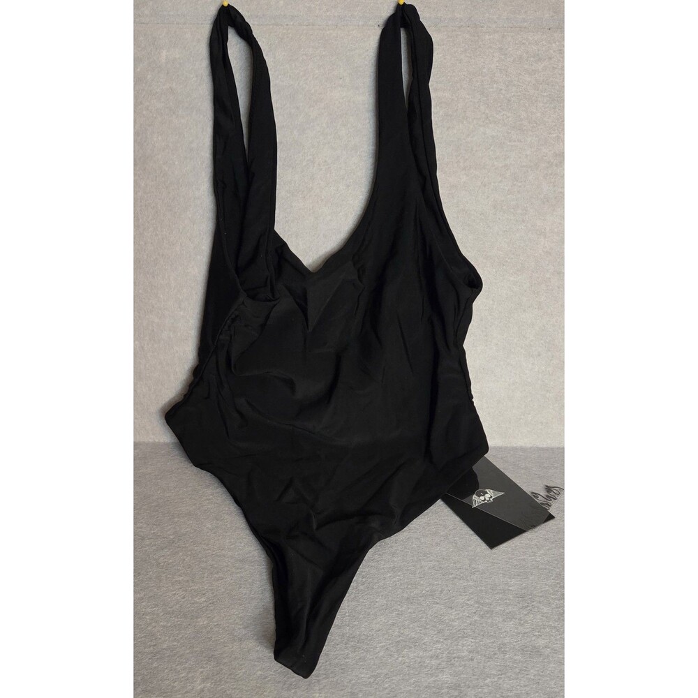CIVIL REGIME Women's One Piece Swimsuit Size S Black  Skull Wing NWT